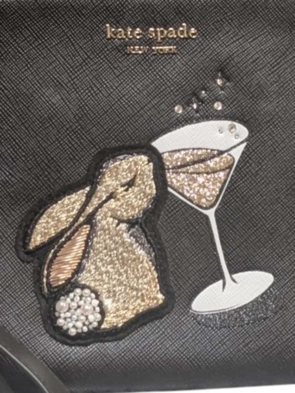 New Kate Spade black Bunbun Bunny Pouch Wristlet